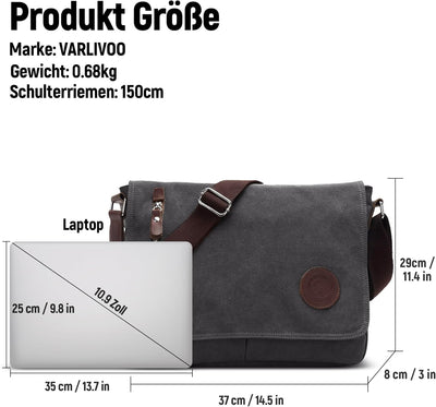 VARLIVOO Umhängetasche für Herren Schultertaschen 14" Zoll Laptoptaschen Messenger Bags Kuriertasche