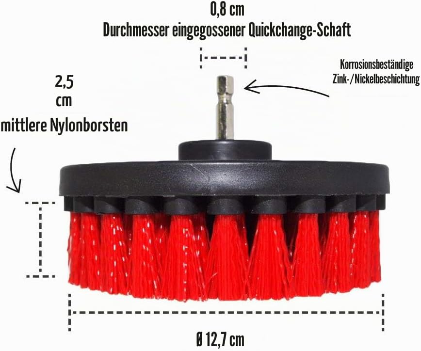 Premium-Bohrbürste, steif, rot, 5 Stück. Set.Professioneller Power-Schrubber.Kratzt Keine Oberfläche