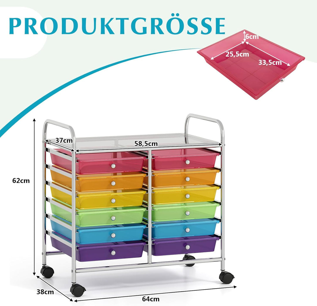 COSTWAY Rollwagen mit 12 stapelbaren Schubladen, Schubladenwagen Rollcontainer mit Metallgestell & A