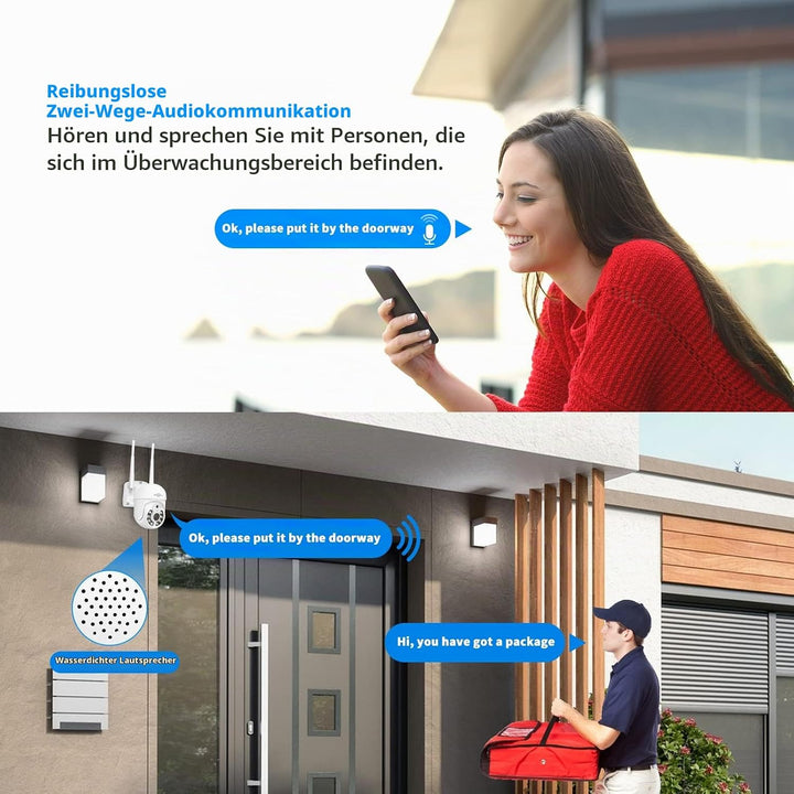 Hiseeu 5 MP Überwachungskamera Aussen-WLAN mit automatischer Verfolgung, 350°/90° schwenkbar, Farbna
