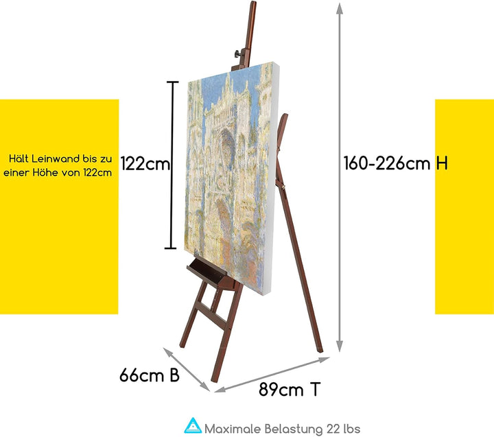 MEEDEN Staffelei Holz Gross 66x226 cm, Verstellbarer Leinwand Ständer aus Deutsche Buchenholz, Klapp