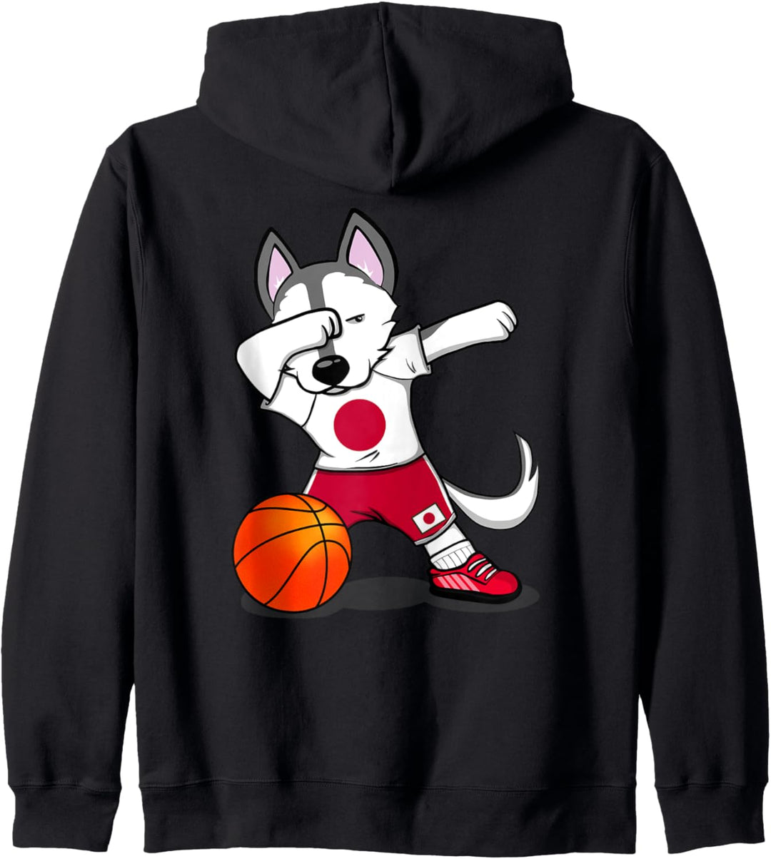 Dabbing Husky Hund Japan Basketball Mannschaft Flagge Sport Kapuzenjacke