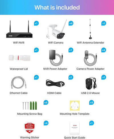 ZOSI 2K Aussen WLAN Überwachungskamera Set, 4X 3MP WiFi IP Kamera mit 8CH 5MP 1TB HDD NVR, 24/7 Vide