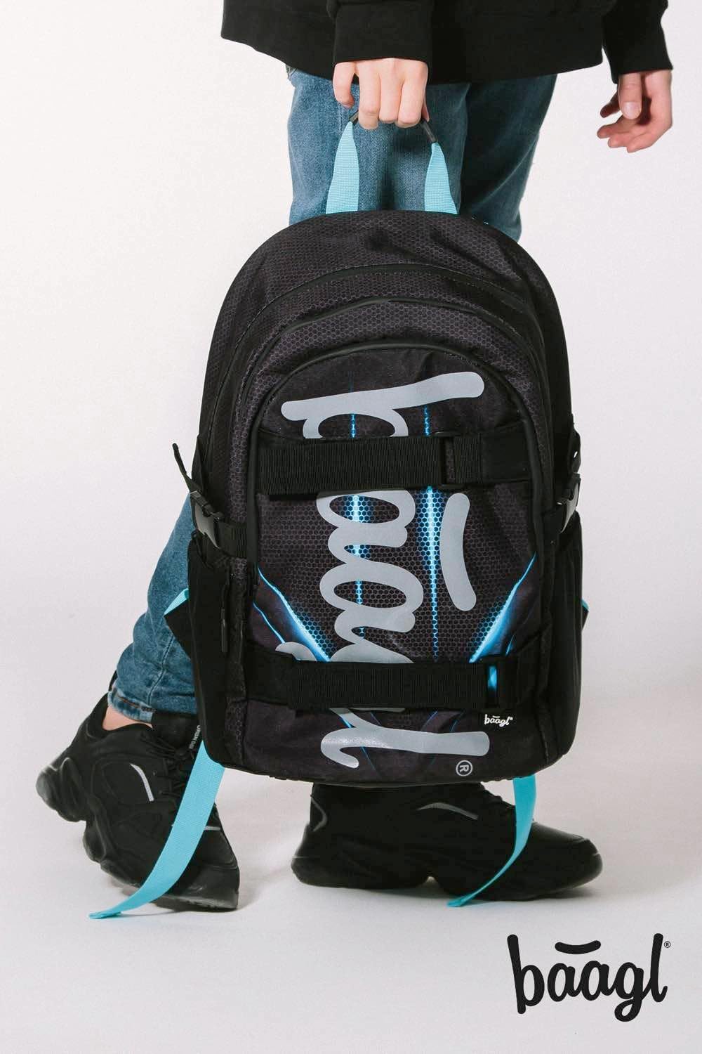 Baagl Schulrucksack Set Jungen 5 Teilig, Skateboard Rucksack, Schultasche ab 3. Klasse, Grundschule