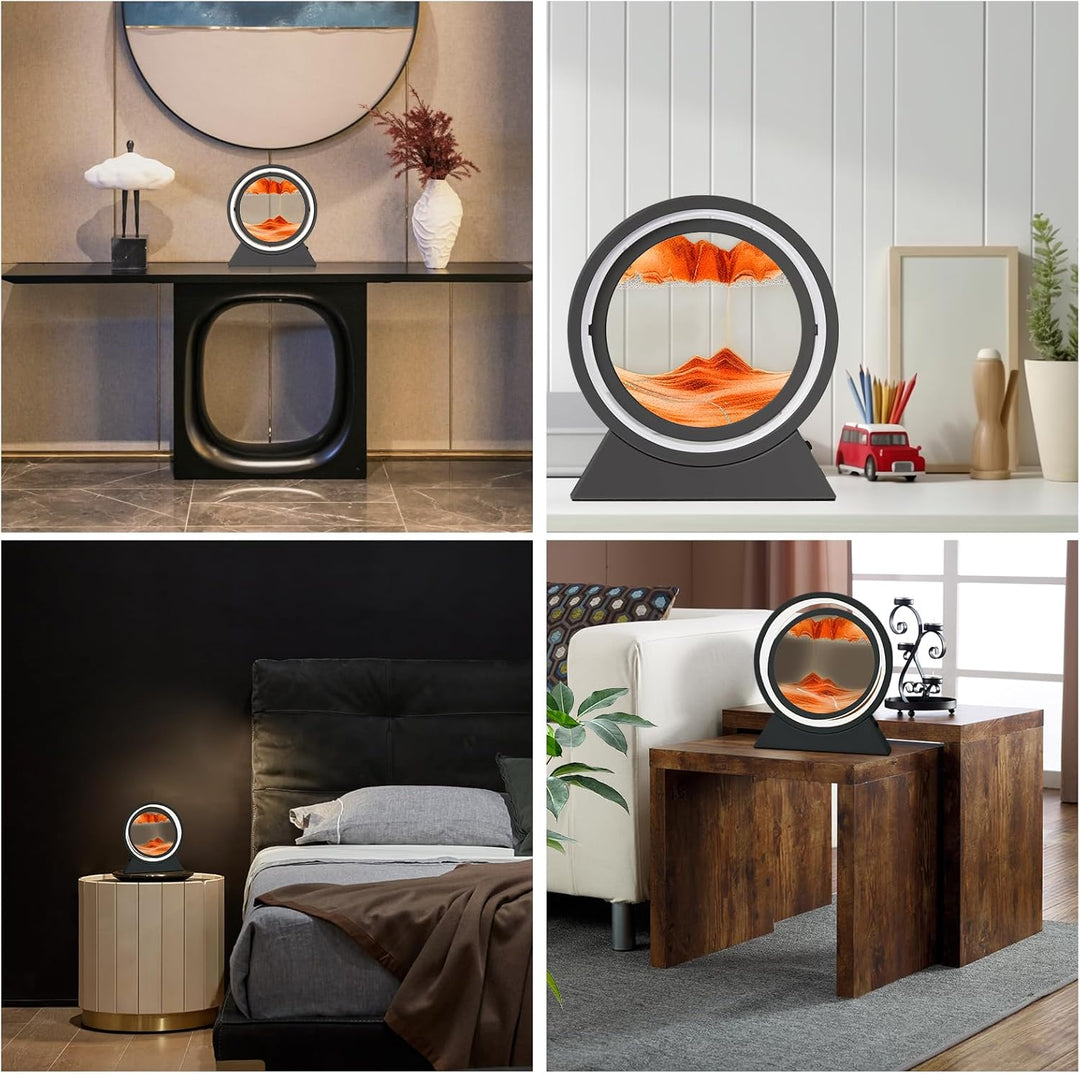 Ulikey Sandbilder Zum Drehen, 3D Dynamische Sandbild mit Led Licht, 10 Zoll Bewegende Sandkunst, Fli