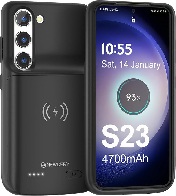 NEWDERY Akkuhülle für Samsung Galaxy S23, 4700mAh Tragbare Ladebatterie Zusatzakku Externe Handyhüll