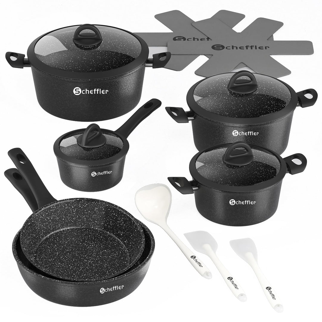 Topfset induktion Scheffler 15tlg Kochtopf Set,Antihaftbeschichtung Induktions Töpfe Set,Topfset Ind