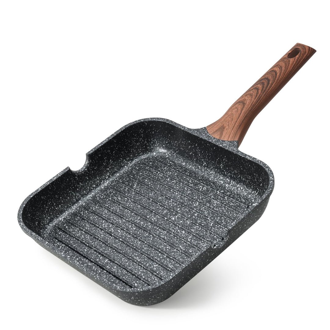Kordisen Antihaft-Grillpfanne, 28 cm quadratische Pfanne für Induktion, Granitbeschichtung, Ausgiess