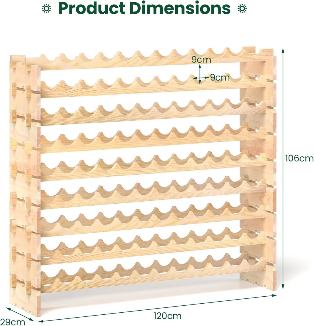 GIANTEX Weinregal Stapelbar Holz, Flaschenregal für 108 Flaschen, Weinschrank Weinständer mit 9 Eben