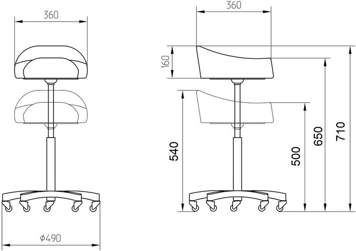 VAKON SALON - Breitsitz Arbeitshocker auf Rollen, höhenverstellbar von 50-65 cm - Drehhocker, Rollho