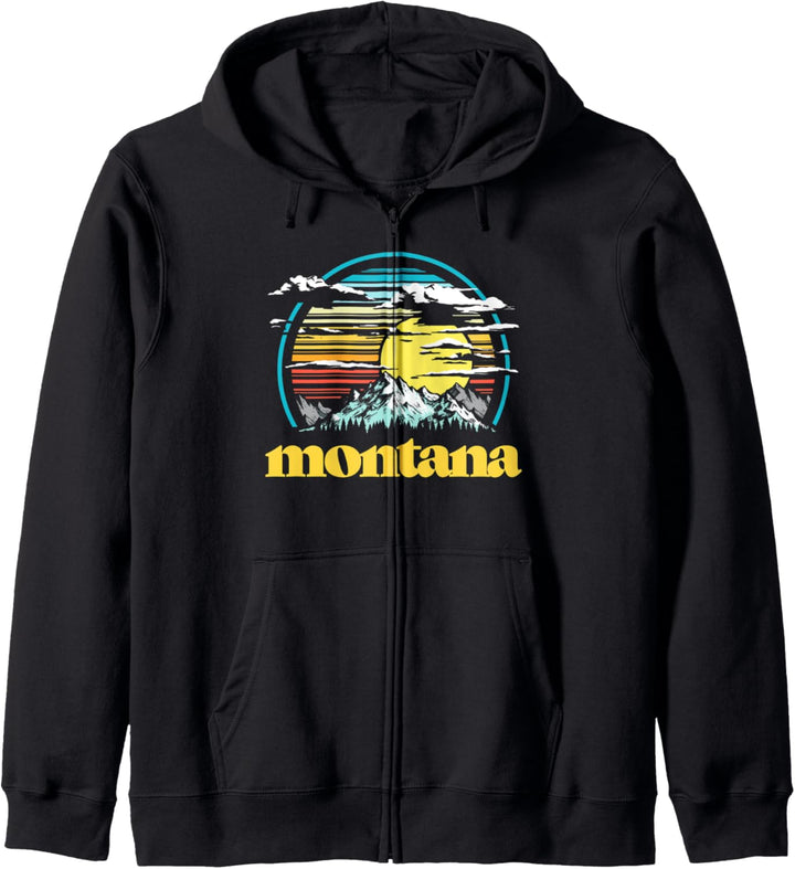 Retro Montana Vintage 80s Style Mountains & Sun Kapuzenjacke