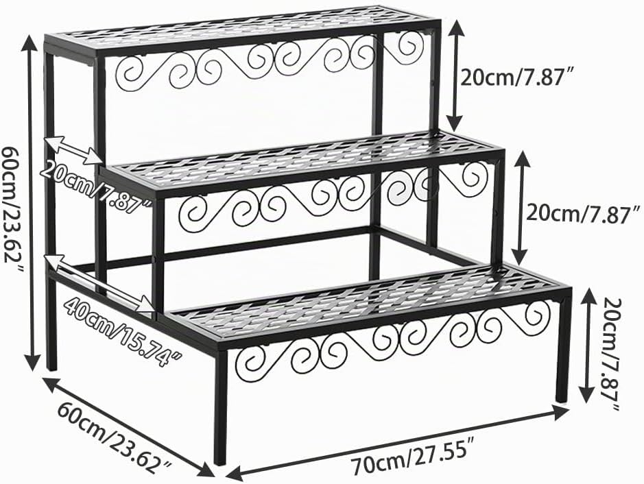 BAOYOUNI 3 Etagen Blumentreppe Blumenregal aus Metall Rechteckiges Pflanzenständer Pflanzenregal Blu