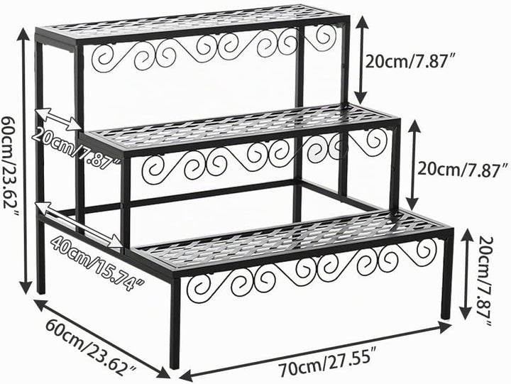 BAOYOUNI 3 Etagen Blumentreppe Blumenregal aus Metall Rechteckiges Pflanzenständer Pflanzenregal Blu