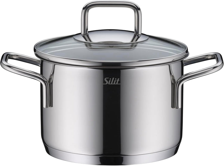 Silit Extra Cook, Kochtopf 16 cm mit Glasdeckel, Innenskalierung, breiter Schüttrand, hochwertiger,