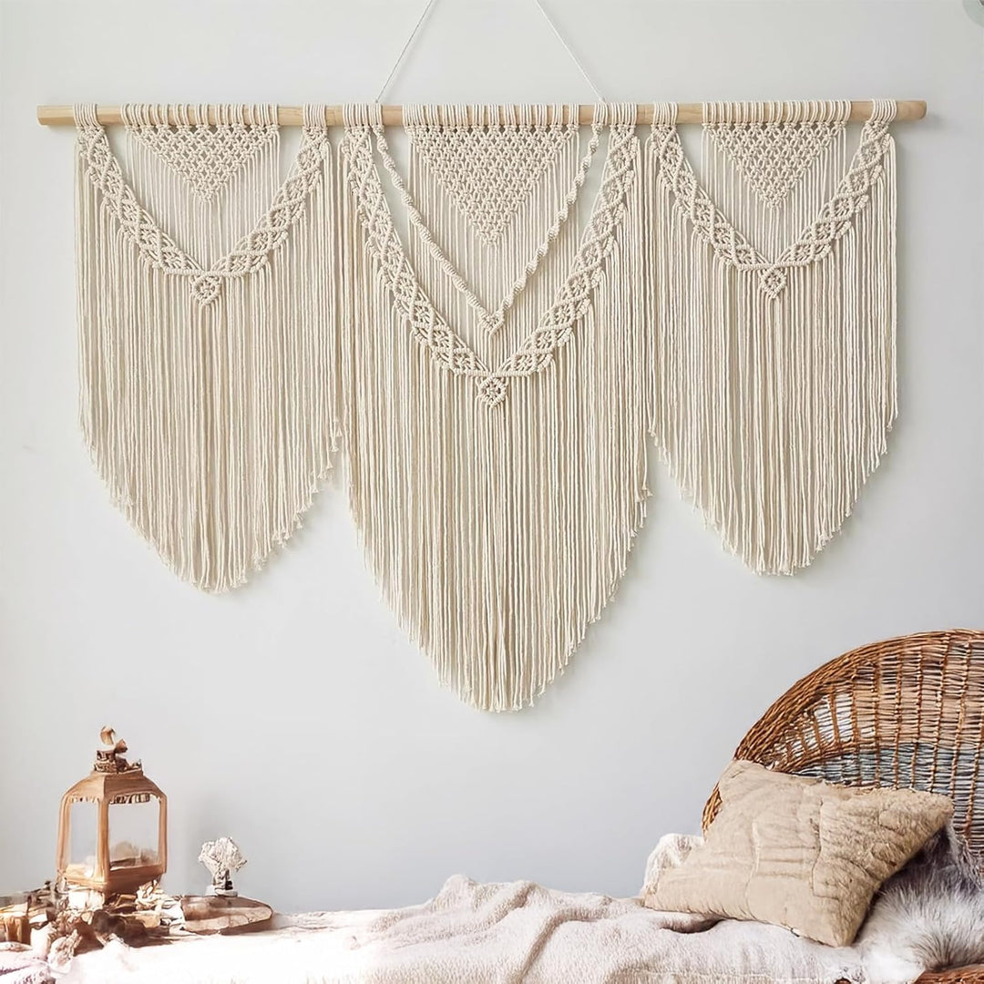 Hibisaws Makramee 110cm (W) x 82cm (H) Wandteppich Boho, Grosse, Handgewebt, Schlafzimmer Wanddeko ，