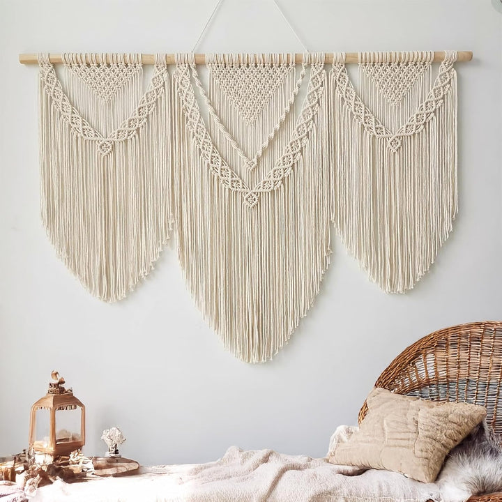 Hibisaws Makramee 110cm (W) x 82cm (H) Wandteppich Boho, Grosse, Handgewebt, Schlafzimmer Wanddeko ，