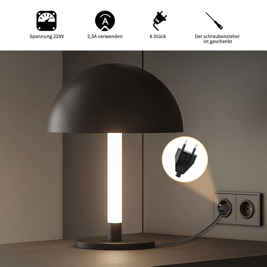 6 Stück Flachstecker, Eurostecker, Netzstecker (220V, 2,5A), europäischer Flachstecker, geeignet für