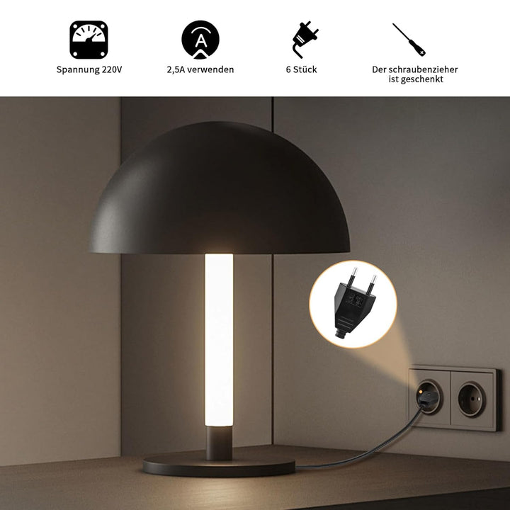 6 Stück Flachstecker, Eurostecker, Netzstecker (220V, 2,5A), europäischer Flachstecker, geeignet für