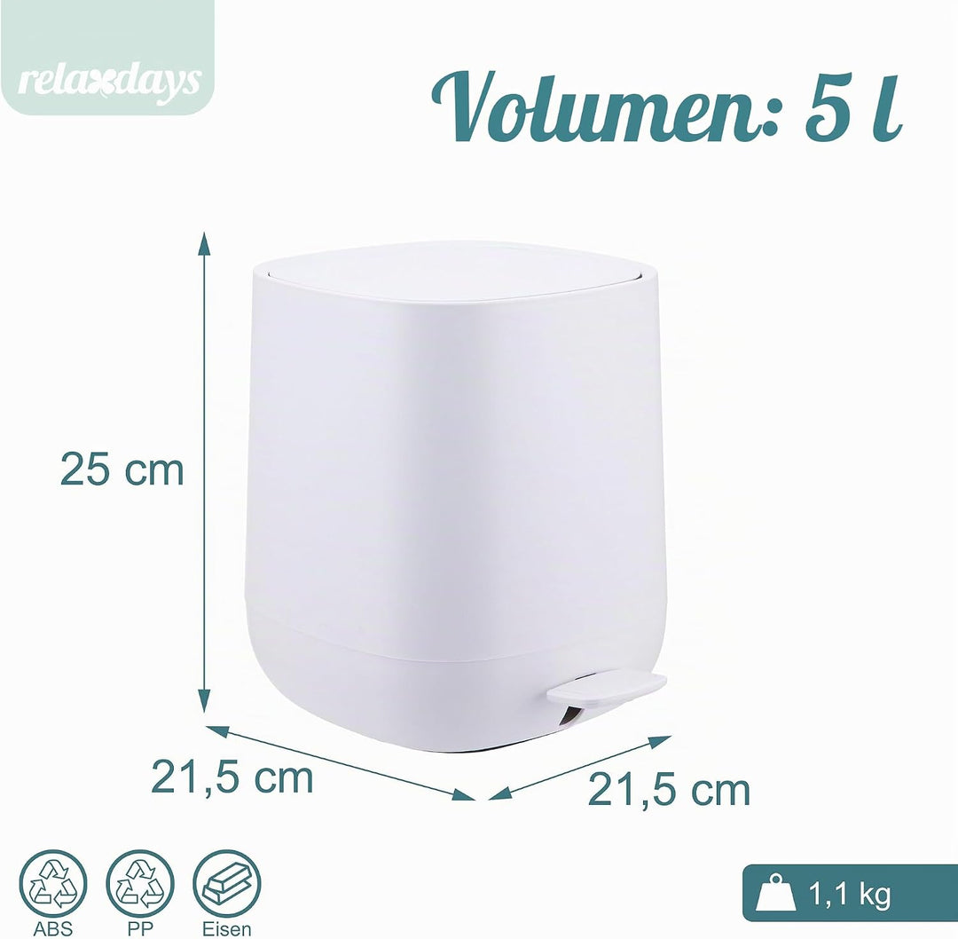 Relaxdays Mülleimer Bad, 5 l, Kosmetikeimer mit Soft-Close, Matte Optik, entnehmbarer Inneneimer, Tr