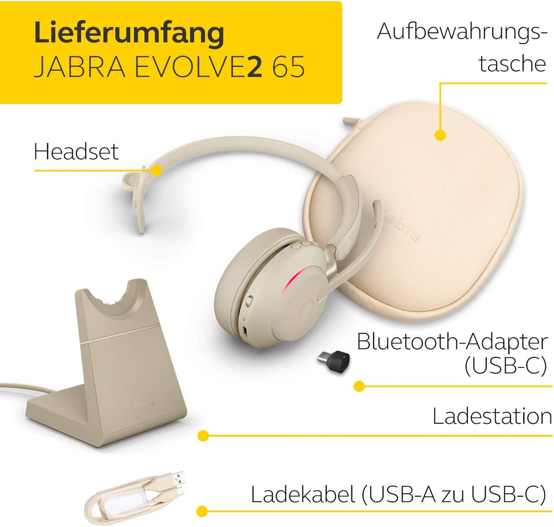 Jabra Evolve2 65 Wireless PC Headset with Charging Stand – Noise Cancelling Microsoft Teams Certifie
