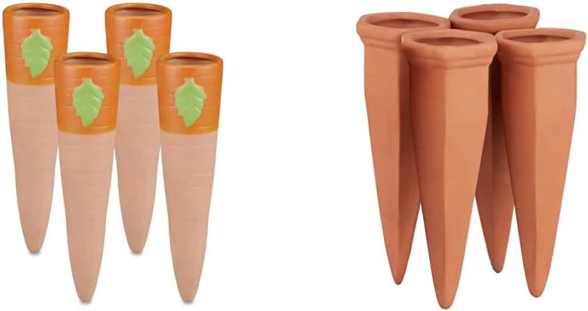 Relaxdays Tonspitzen Bewässerung, 4er Set & Tonkegel Bewässerung 4er Set, Pflanzen Wasserspender Ton