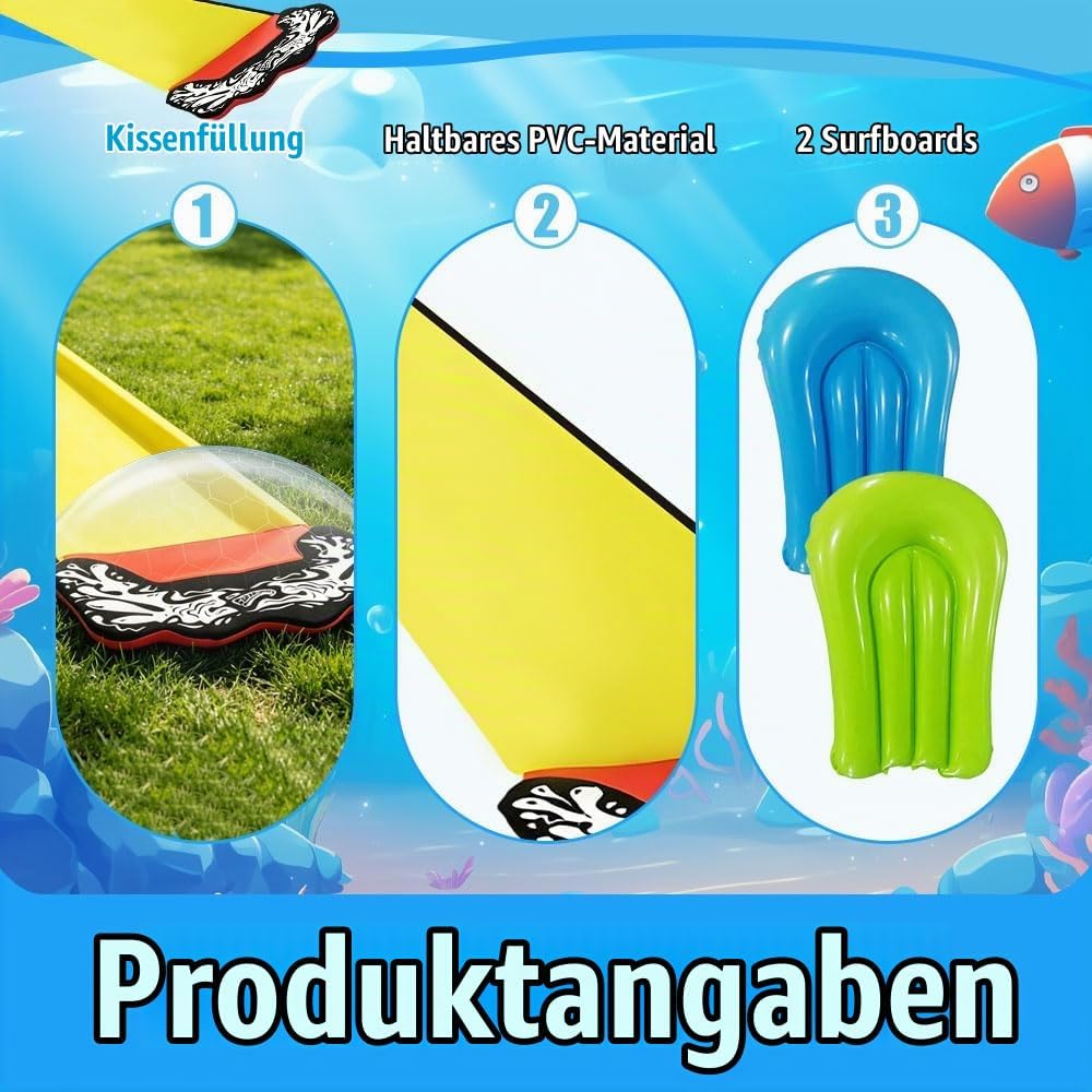 15.75ft/480cm Wasserrutsche Garten für Kinder, mit 2 Bodyboards, Wasserrutsche mit Sprinkler Sommer