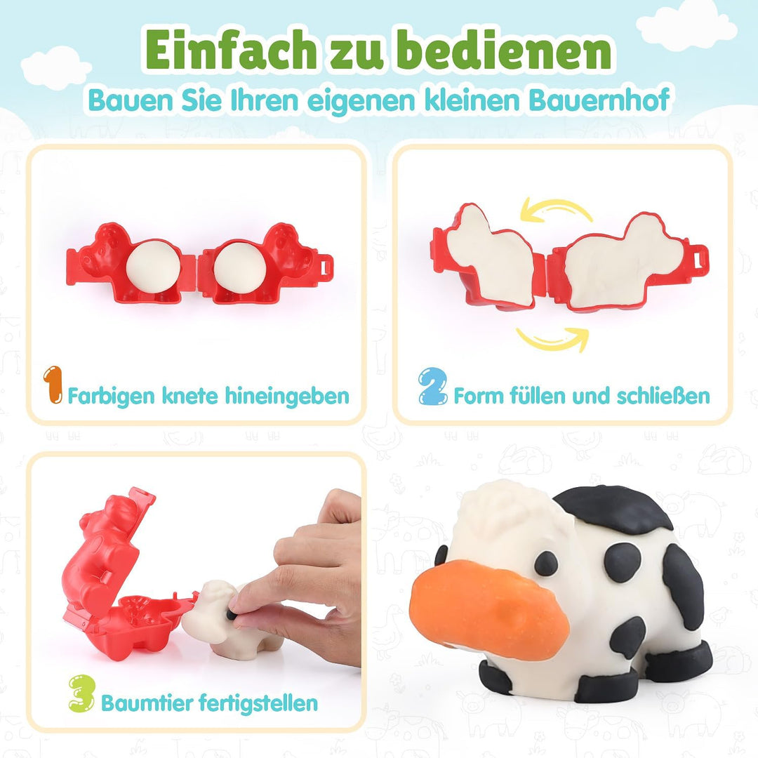 PLAY Nutztiere Knete Set für Kinder - Knete Zubehör Knete ab 3 jahre, Bauernhof Tiere Kinderknete mi