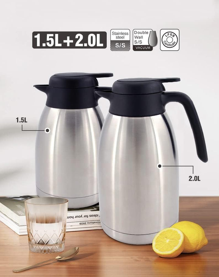 TRINKBASIS Isolierkanne 1,5 L – Thermoskanne aus doppelwandigem Edelstahl für bis zu 10 Tassen Kaffe