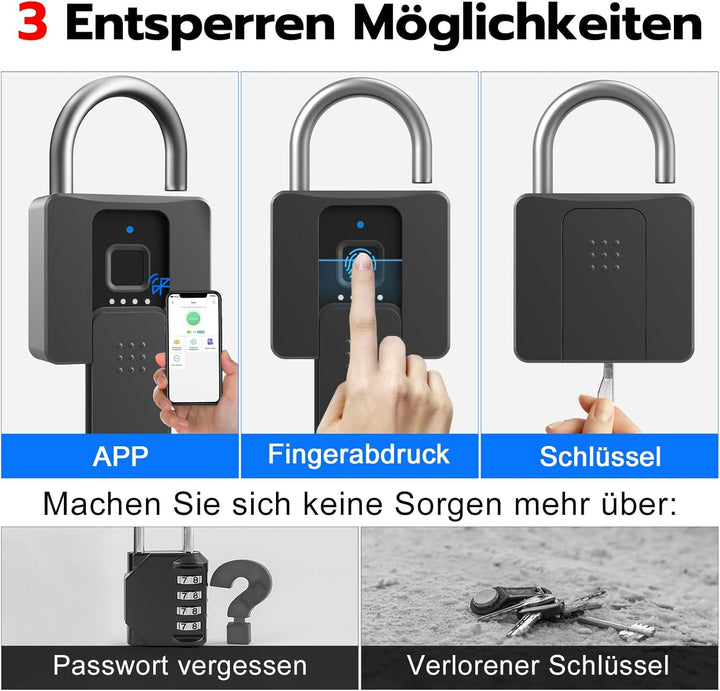 Vorhängeschloss Fingerabdruck, Anweller Vorhängeschloss, Schloss mit Schlüssel, Vorhängeschloss Wett