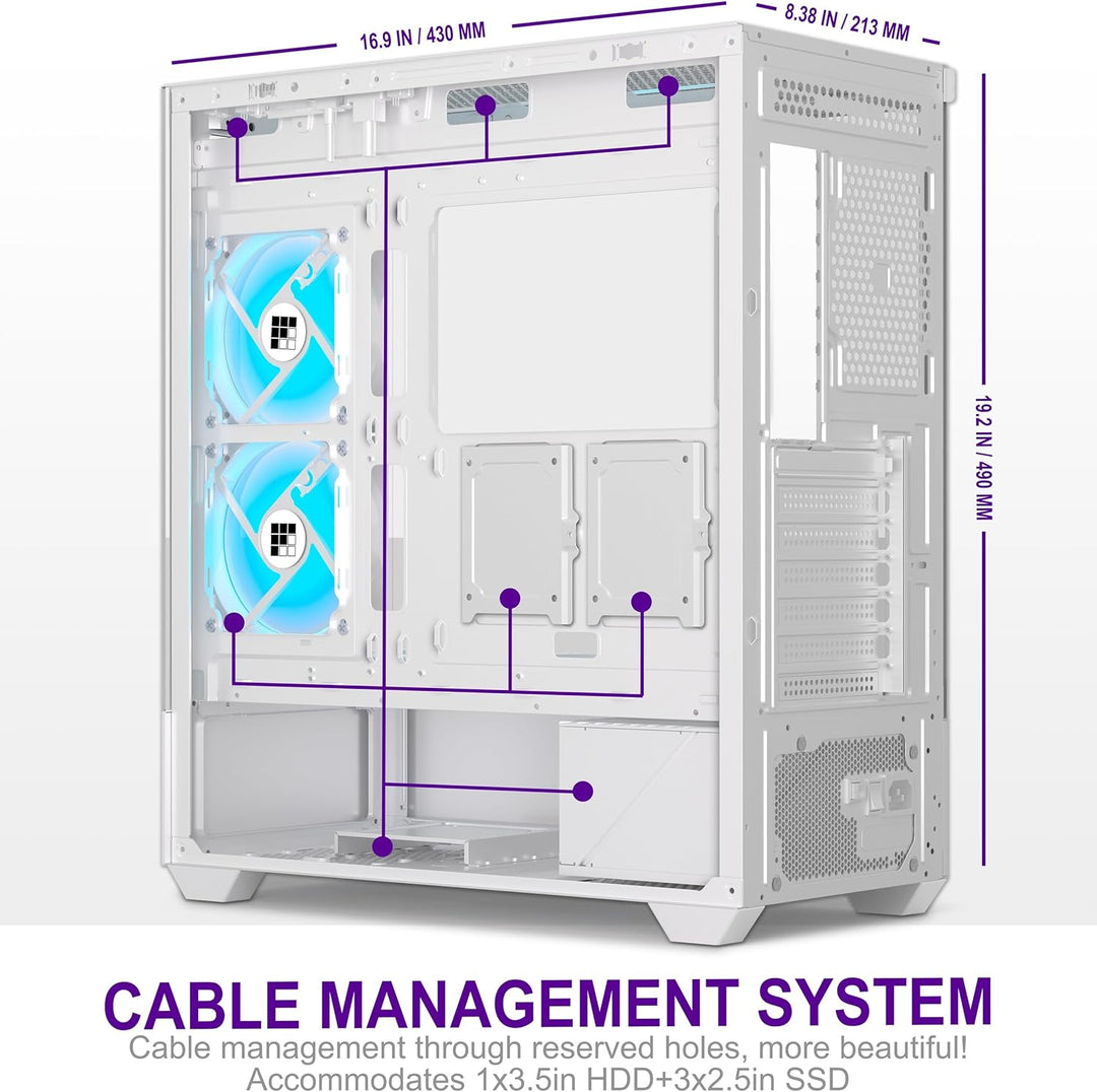 FOIFKIN PC Gehäuse - Vorinstallierter 5 PWM ARGB-Lüfter, ATX Mid-Tower Gaming PC Gehäuse, 270° Panor