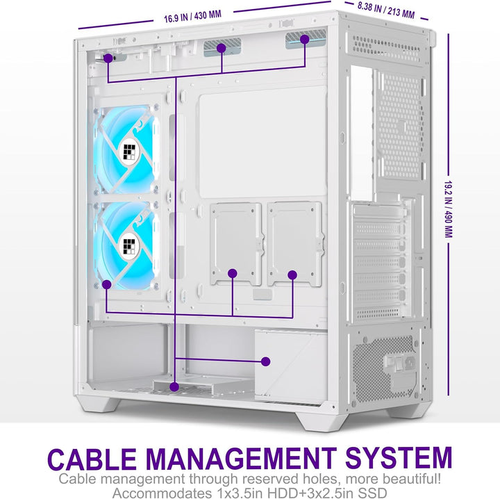 FOIFKIN PC Gehäuse - Vorinstallierter 5 PWM ARGB-Lüfter, ATX Mid-Tower Gaming PC Gehäuse, 270° Panor