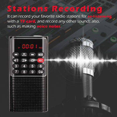 PRUNUS J-328 Taschenradio FM/UKW, Digital Radio Klein mit Rekorder, Kofferradio Mini Radio mit Akku