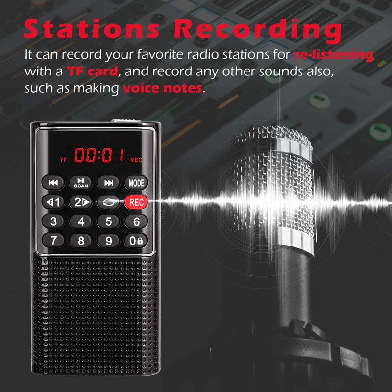 PRUNUS J-328 Taschenradio FM/UKW, Digital Radio Klein mit Rekorder, Kofferradio Mini Radio mit Akku