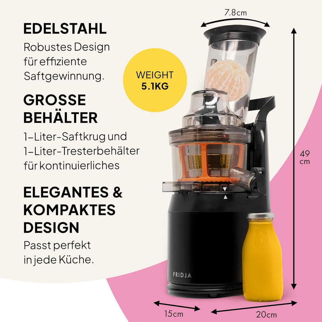 Fridja Leistungsstarker Mastixierpresse für ganze Früchte und Gemüse, Sorbet, Eiscreme, 75-mm-Futter