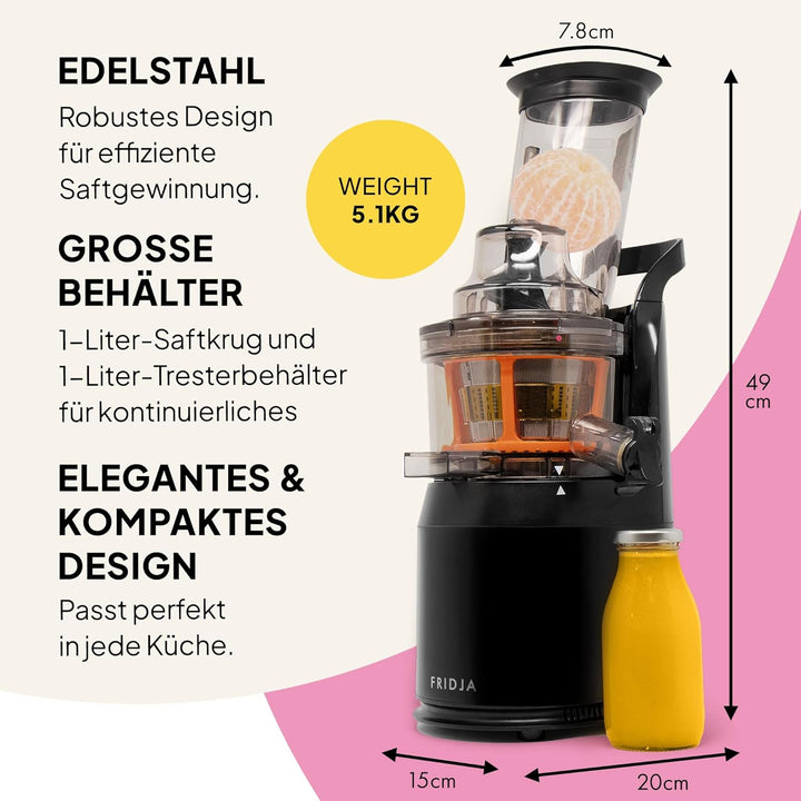 Fridja Leistungsstarker Mastixierpresse für ganze Früchte und Gemüse, Sorbet, Eiscreme, 75-mm-Futter