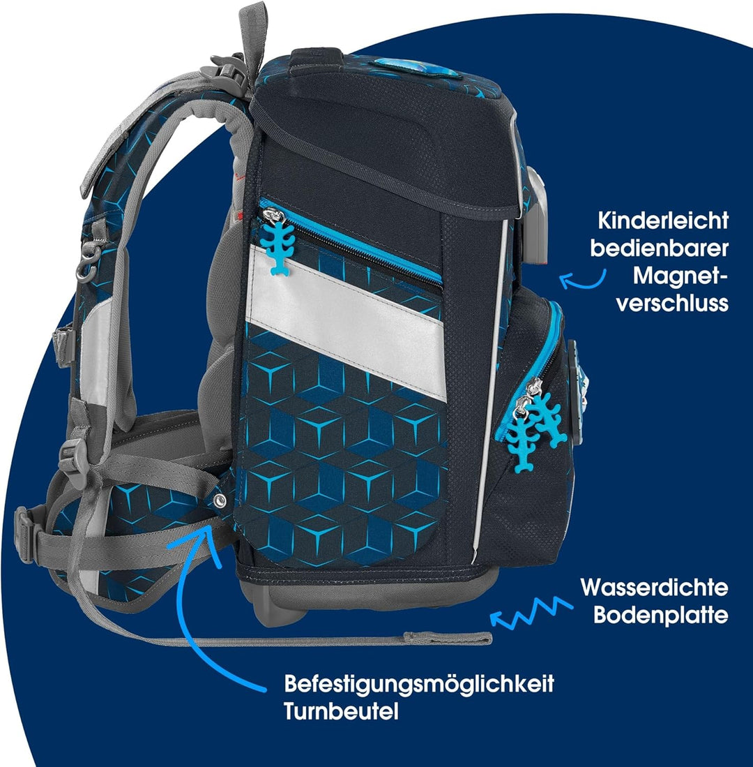 Step by Step Schulranzen-Set Space Shine „Shark Dexter“ 5-teilig, ergonomischer Tornister aus reflek