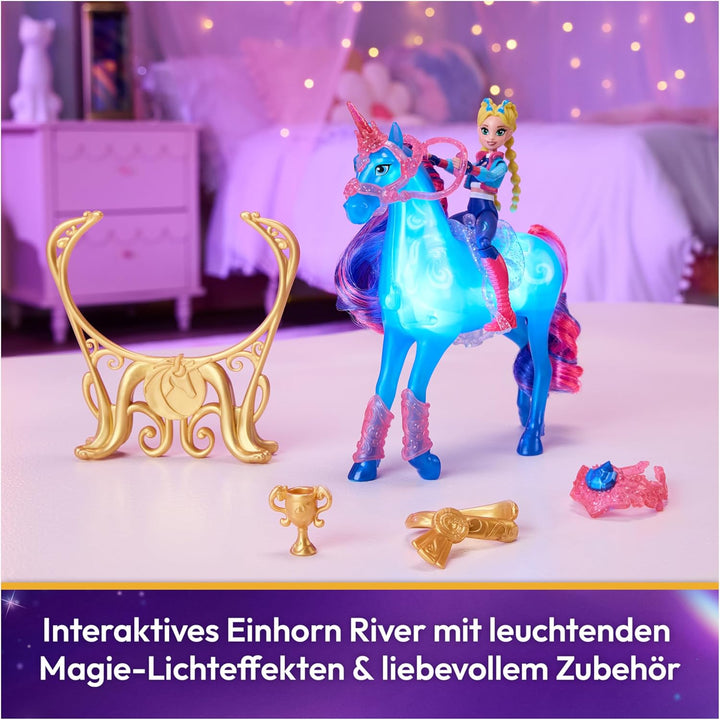 Unicorn Academy - Train and Glow River mit Isabel Set, ca 12 cm Originalfiguren zur Netflix Serie, m