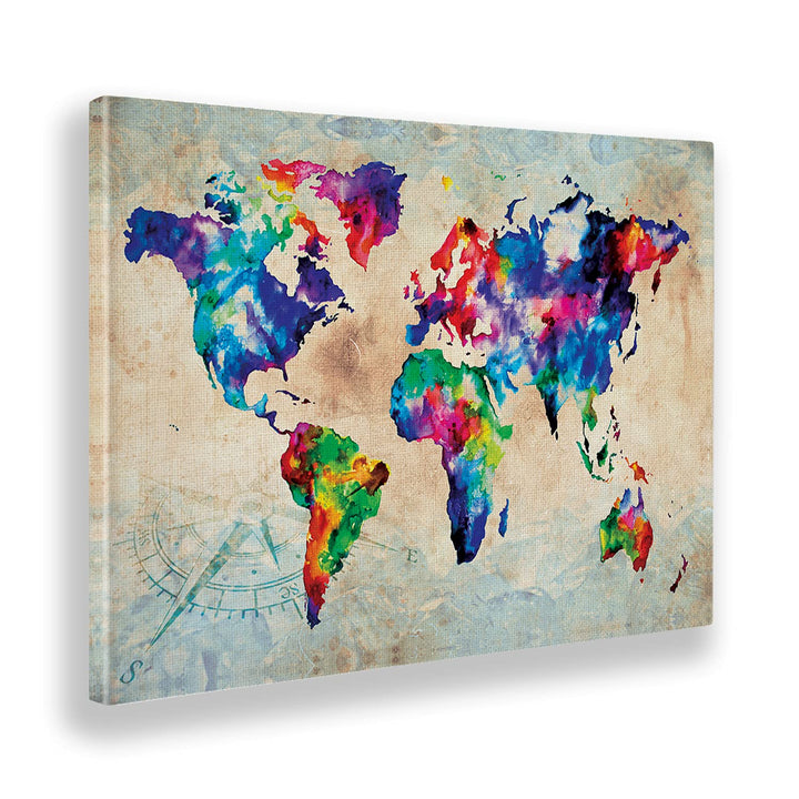 - BILD - DRUCK AUF LEINWAND - WORLD MAP COLOR - FARBIGE WELTKARTE - 50 x 70 CM, 50 x 70 CM