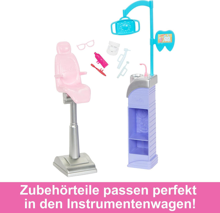 BARBIE Zahnärztin-Puppe - Zahnarztpraxis-Spielset mit 2 Puppen, Behandlungsstuhl, Instrumentenwagen