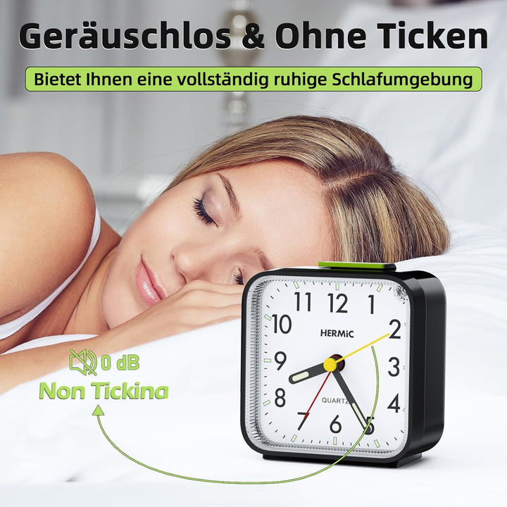 Wecker Analog Ohne Ticken Wecker mit Licht, Batteriebetrieben, Lauter Alarm, Schlummerfunktion, Gerä
