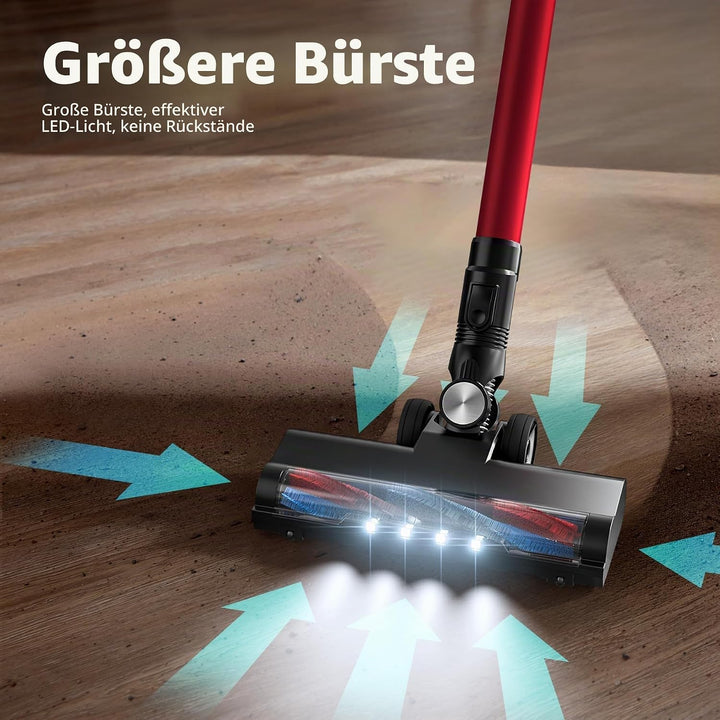 VEGREM Akku Staubsauger 25Kpa, Staubsauger Kabellos 160W mit 2 Saugmodi, LED-Leuchten, Cordless Vacu