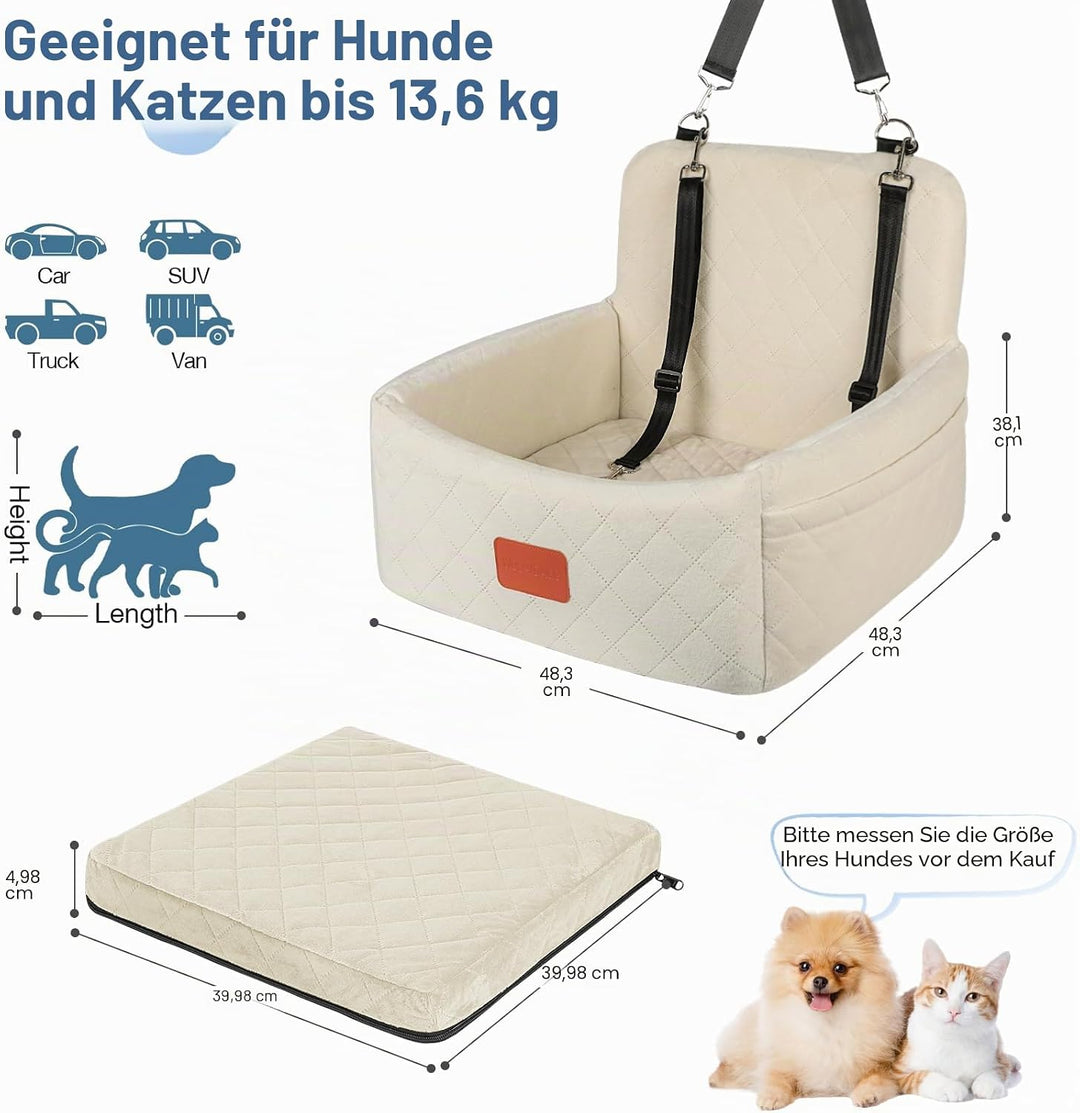 Hundefahrersitz für kleine/mittlere Hunde, tragbare Reisehundebett mit Memory-Schaum, abnehmbar und