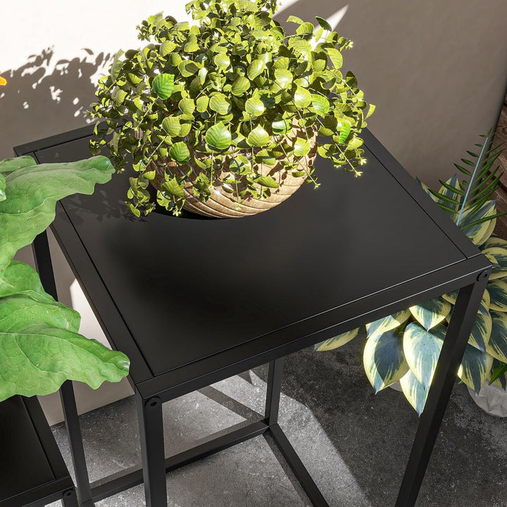 Outsunny 2er-Set Pflanzenständer, Blumenständer mit skandinavischem Design, Stahlbeine, Pflanzenhock