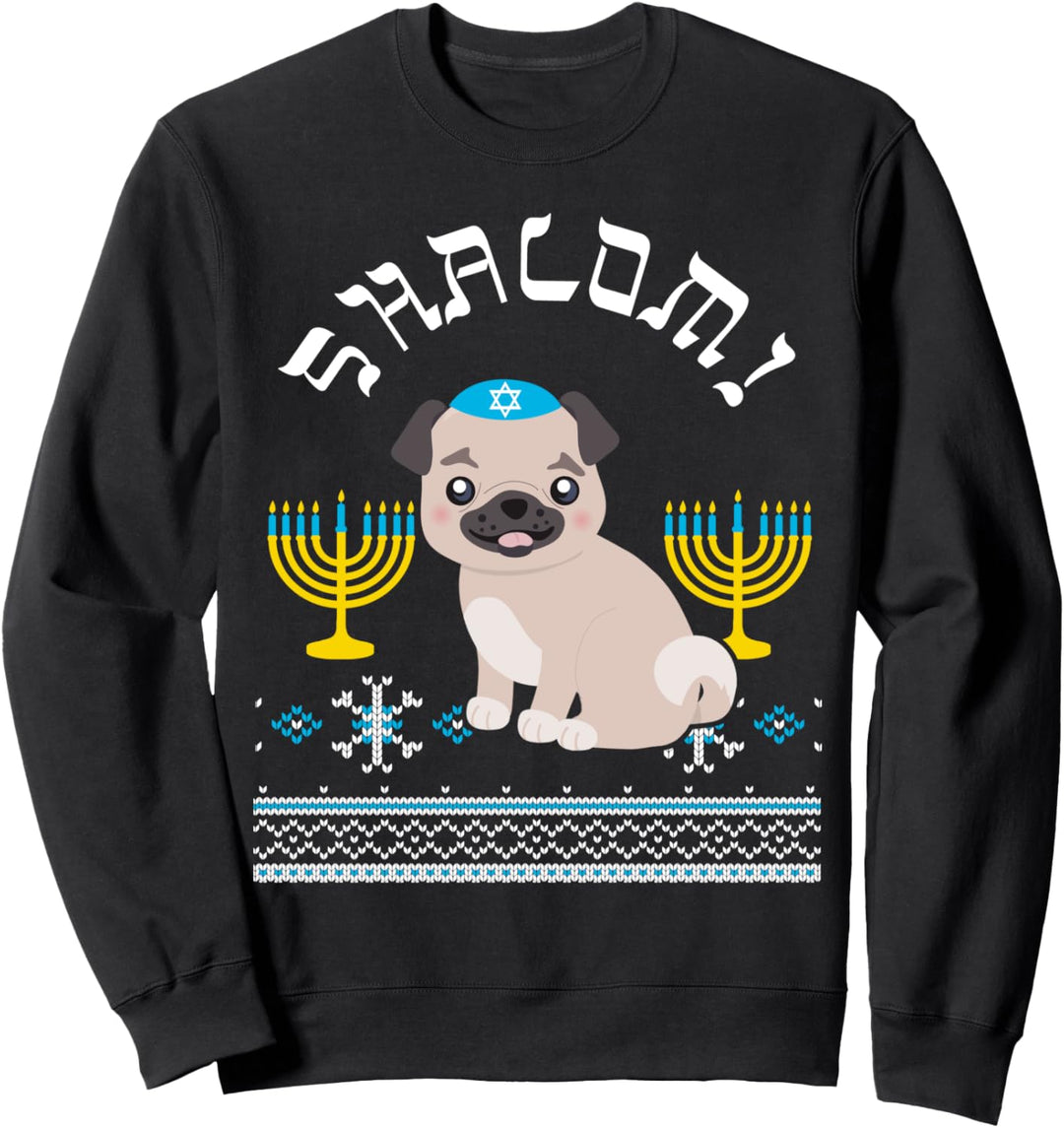 Hanukkah Pug Dog Shalom Yarmulke Menorah Hanukkah Gift Sweatshirt