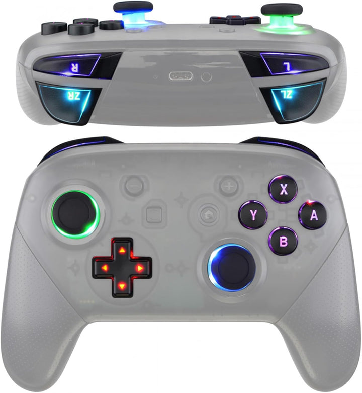 eXtremeRate DTFS LED Tasten Kit für NS Switch Pro Controller, 9 Modi 6 Bereiche Leucht Thumbsticks D