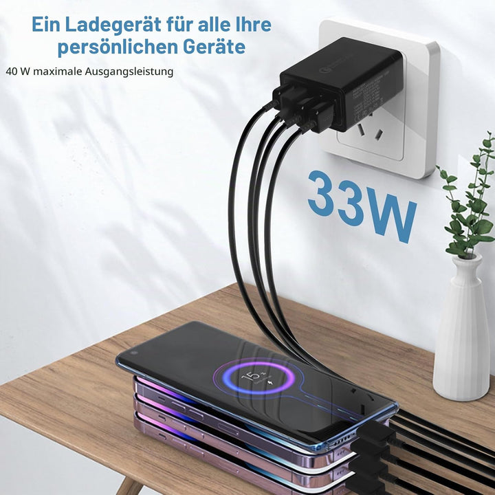 2 Stück USB Ladegerät, Insgesamt 33W Quick Charge 3.0 Schnellladegerät Mehrfach Ladestecker USB Netz