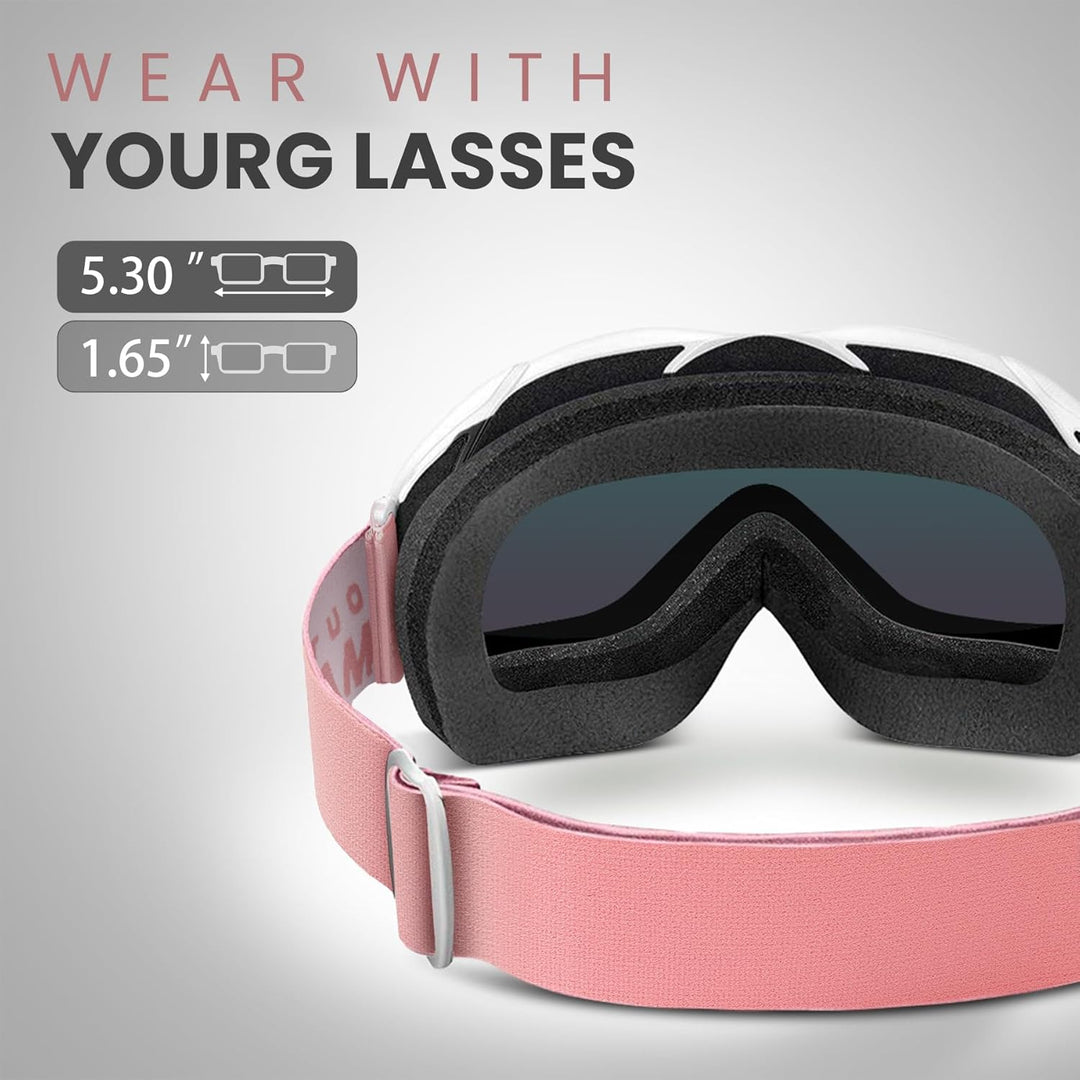 OutdoorMaster Unisex Skibrille OTG für Damen und Herren, Snowboard Brille Schneebrille 100% UV-Schut