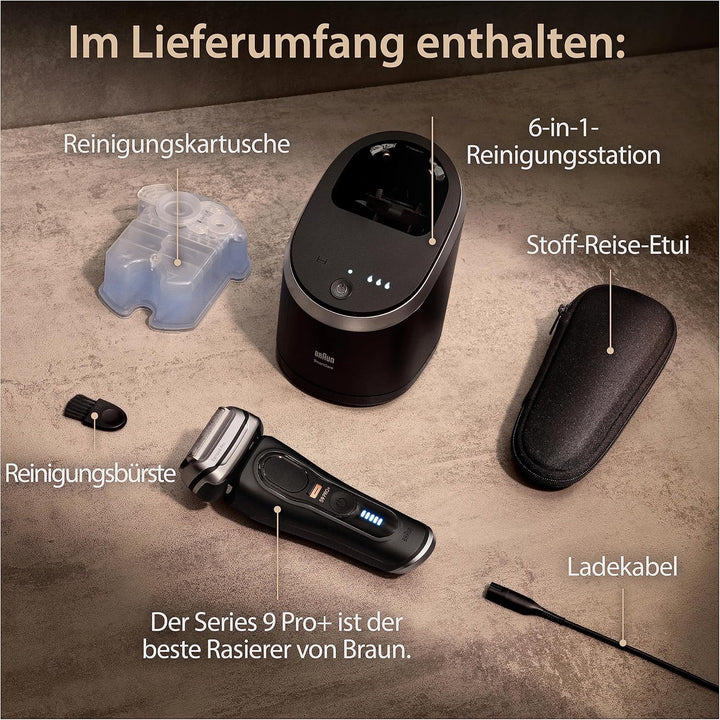 Braun Series 9 Pro+ Rasierer Herren Elektrisch, Elektrorasierer mit 5 Pro Rasierelementen, Langhaars