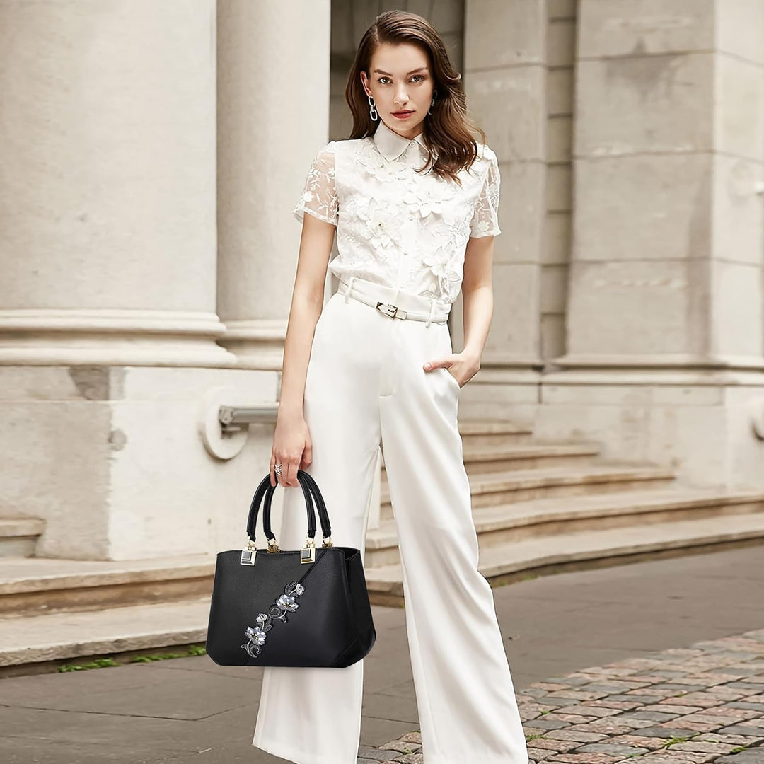 DIRRONA Damen Handtasche Mode Blumenmuster Schulterbeutel Grosse Kapazität Umhängetasche Casual Reis