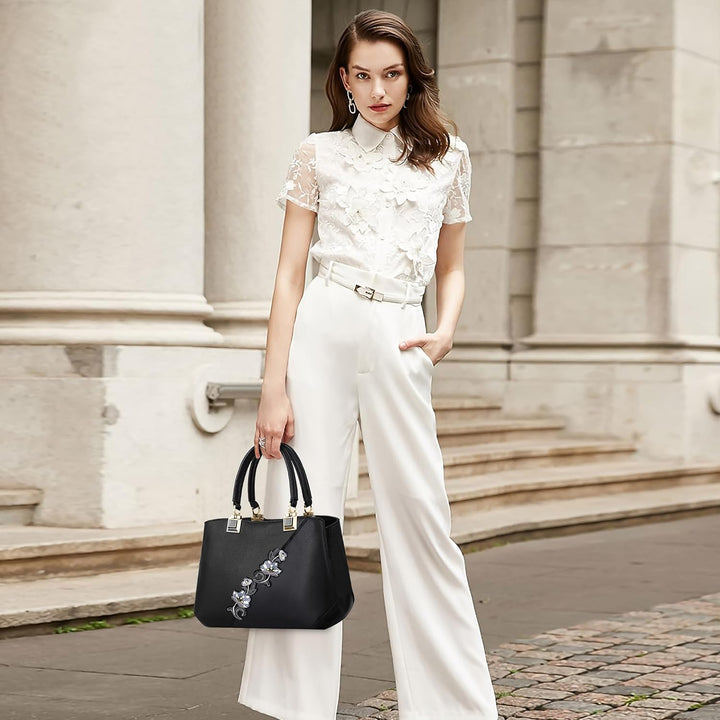 DIRRONA Damen Handtasche Mode Blumenmuster Schulterbeutel Grosse Kapazität Umhängetasche Casual Reis